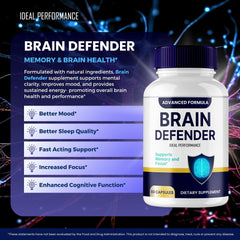 Brain Defender packaging on a countertop ready for daily use.