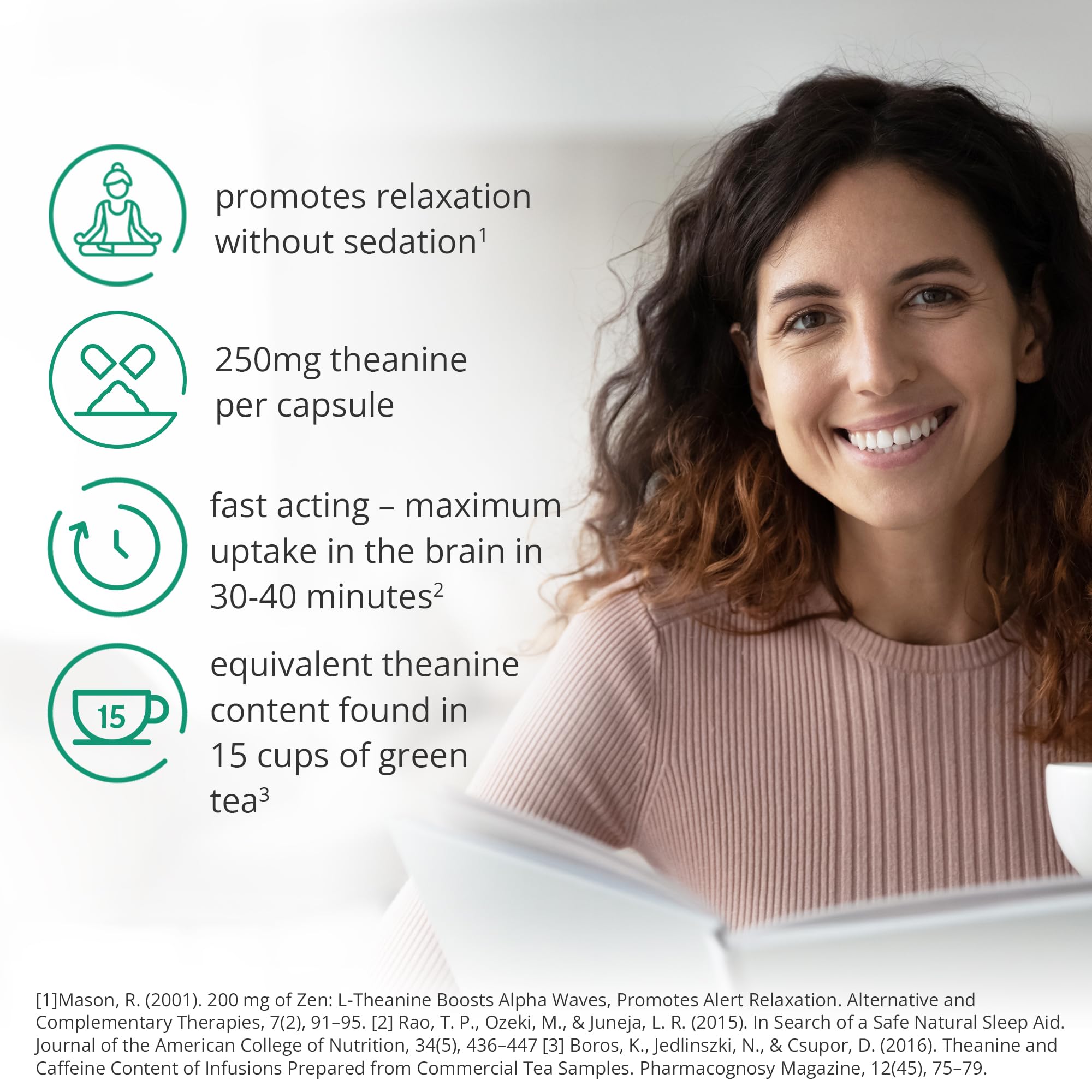Brain Feed 250mg L-Theanine capsules for daily relaxation.