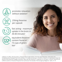 Brain Feed 250mg L-Theanine capsules for daily relaxation.