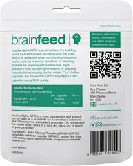 Brain Feed back-label highlights ingredients and usage for informed decisions.