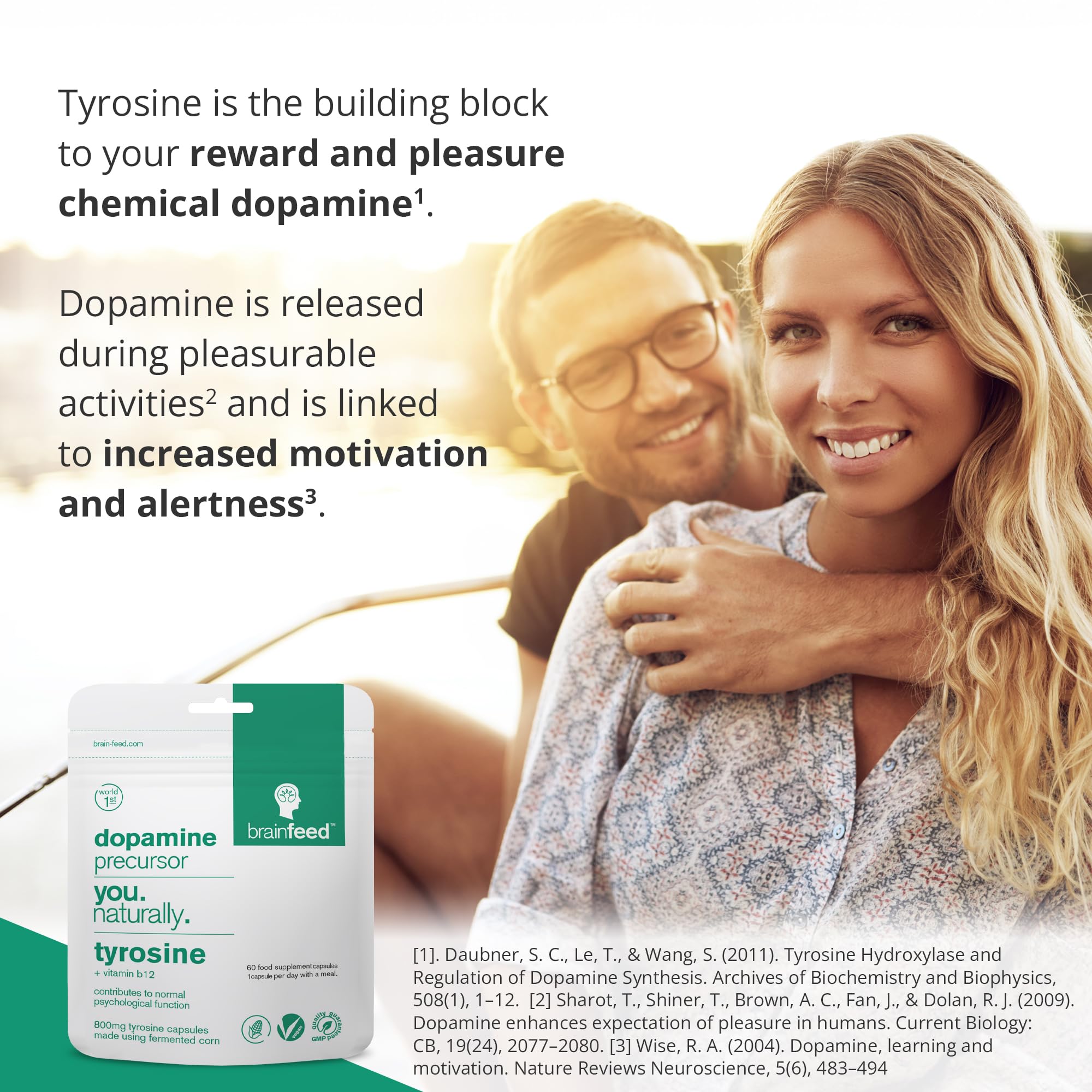 Brain Feed fermented tyrosine ingredient emphasizes natural production and purity.