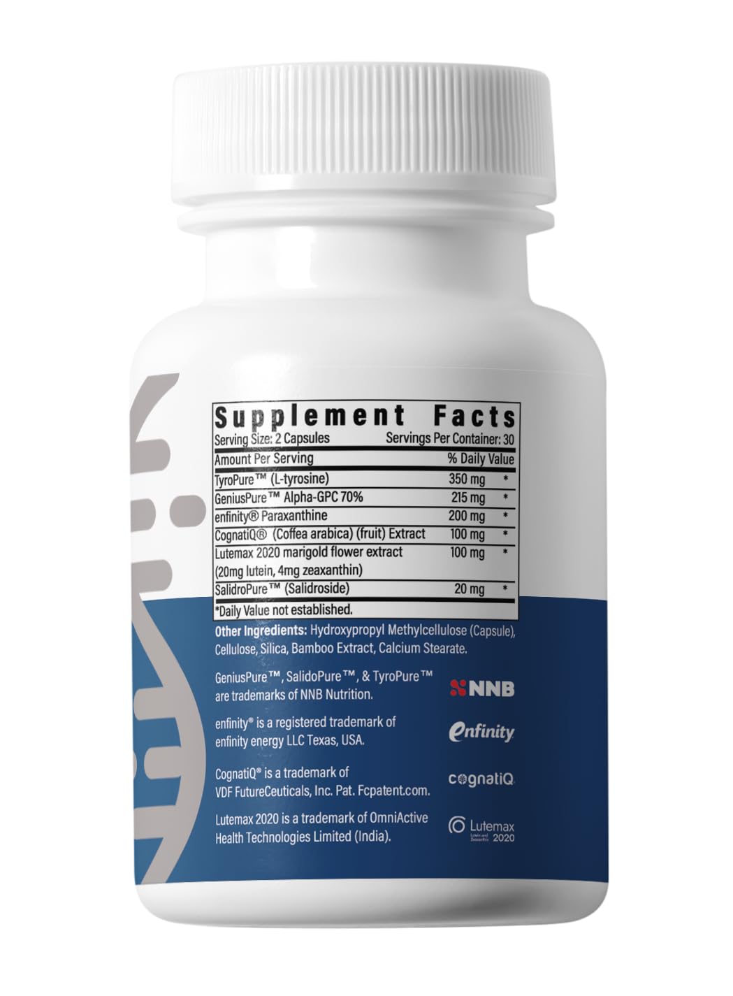 BrainAMP front label view highlights clean energy and focus