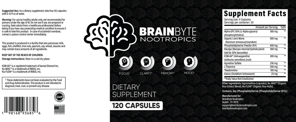 BrainByte All-in-One jar close-up highlighting powder texture.