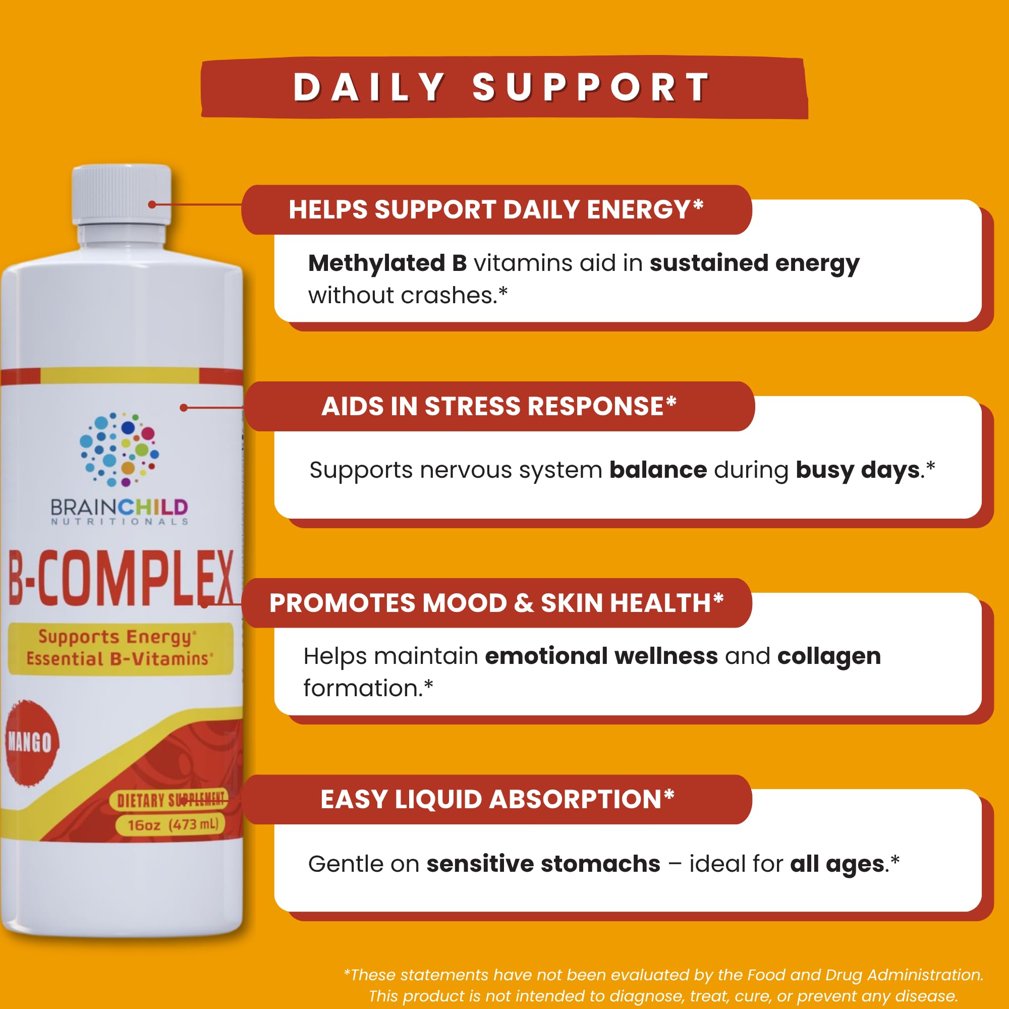 BrainChild B-Complex Liquid dropper highlights precise dosing