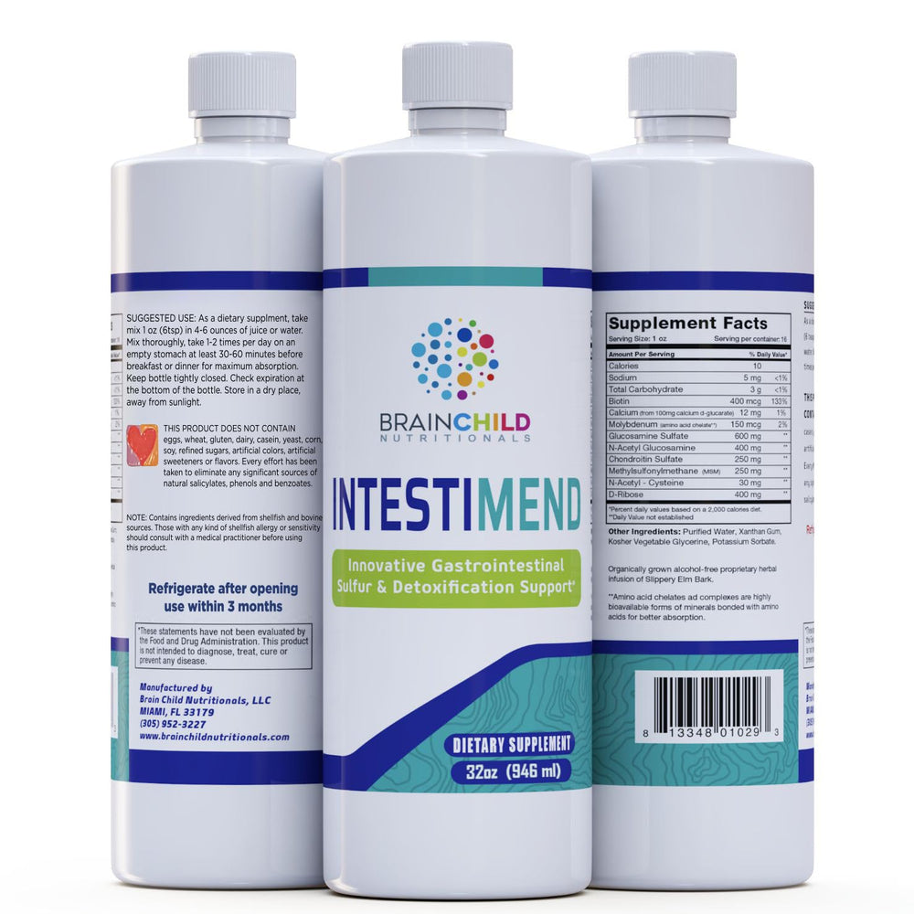 BrainChild IntestiMend bottle for convenient daily gut support.