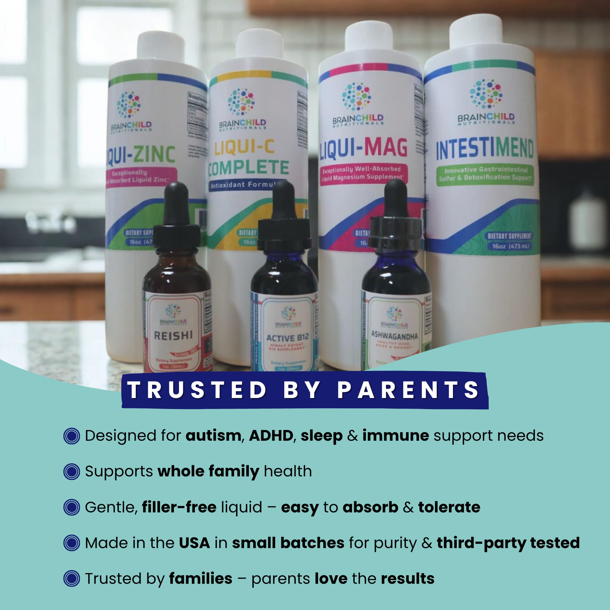 Family kitchen scene with IntestiMend for gut-friendly daily routine.