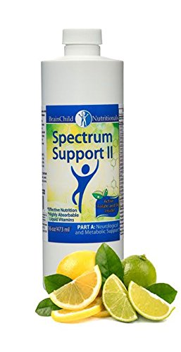 BrainChild Spectrum Support II bottle being poured for easy dosing and sensory-friendly use.