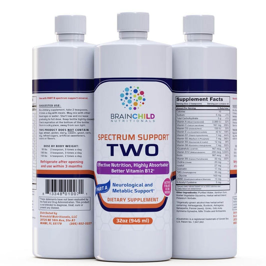 BrainChild Spectrum Support II P5P bottle provides daily nutritional support for the autism spectrum.