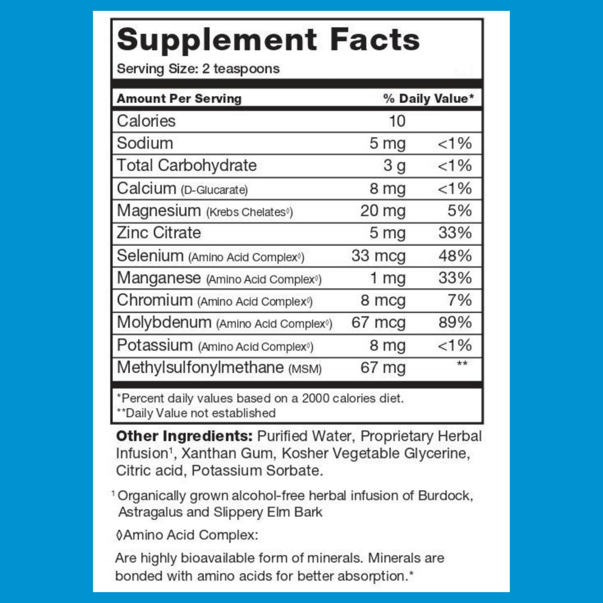 BrainChild Spectrum Support Minerals glass with unflavored liquid ready to drink.