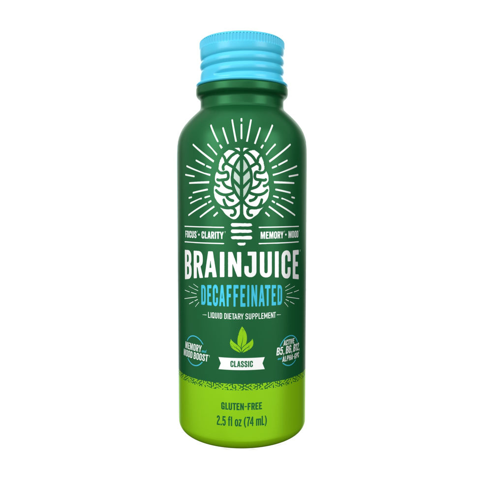 BrainJuice Decaf Brain Shot vibrant berry flavor and color.