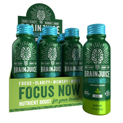 BrainJuice Decaf Brain Shot bottle with berry flavor for daily focus.