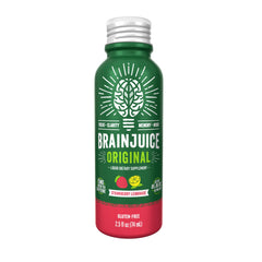 BrainJuice Energy & Focus Shot pouring into a glass signals quick-acting alertness.