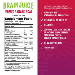 BrainJuice Ingredients panel listing vitamins and minerals.