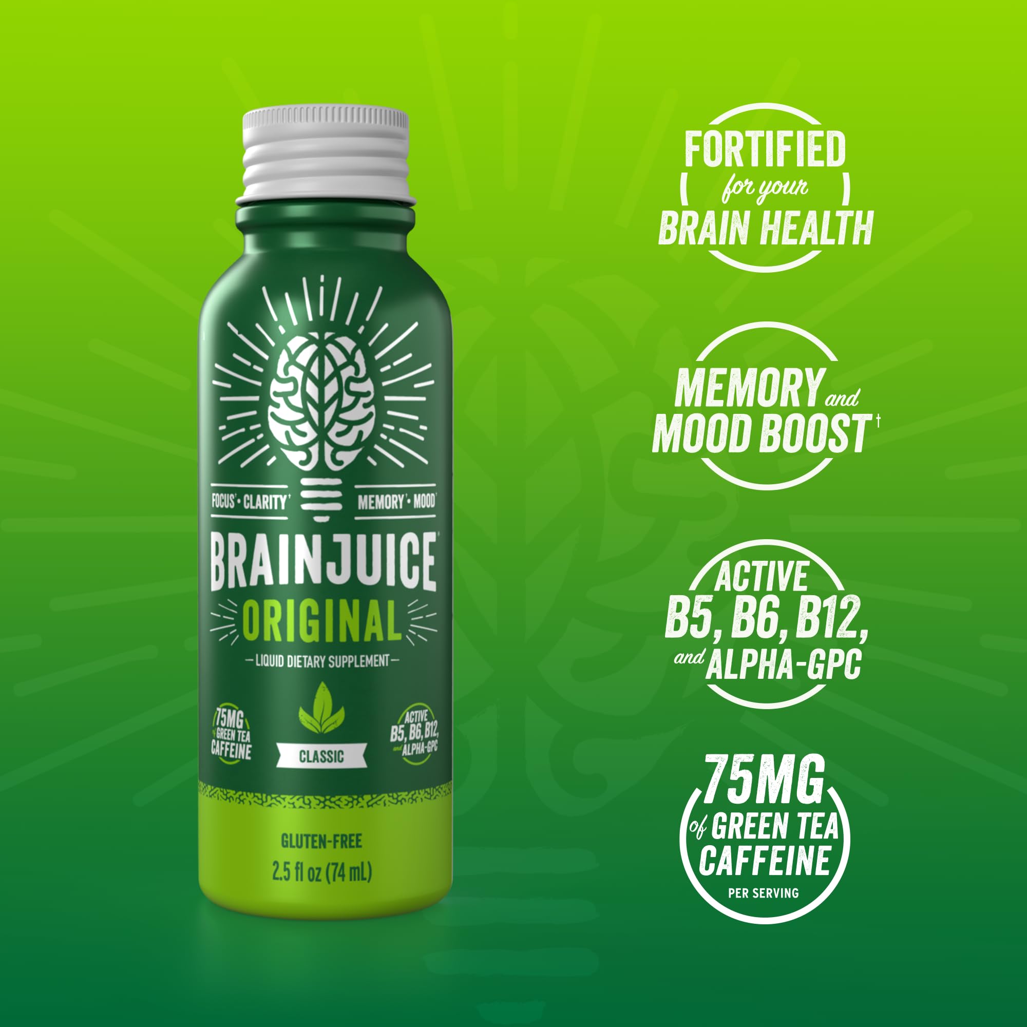 BrainJuice shot Berry flavor, convenient daily cognitive boost.