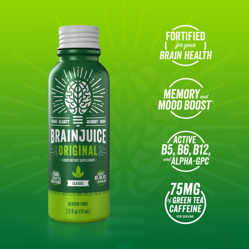BrainJuice shot Berry flavor, convenient daily cognitive boost.