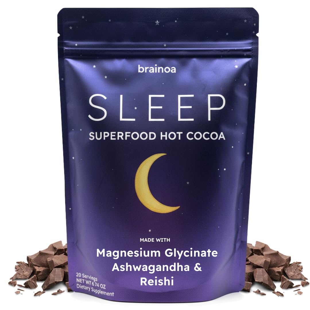 Brainoa Sleep Cocoa cup with steam for a calming nighttime ritual