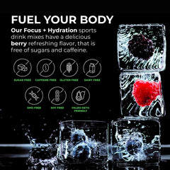 BrainTree Nutrition Focus Hydration Berry dissolving with ice for on-the-go hydration