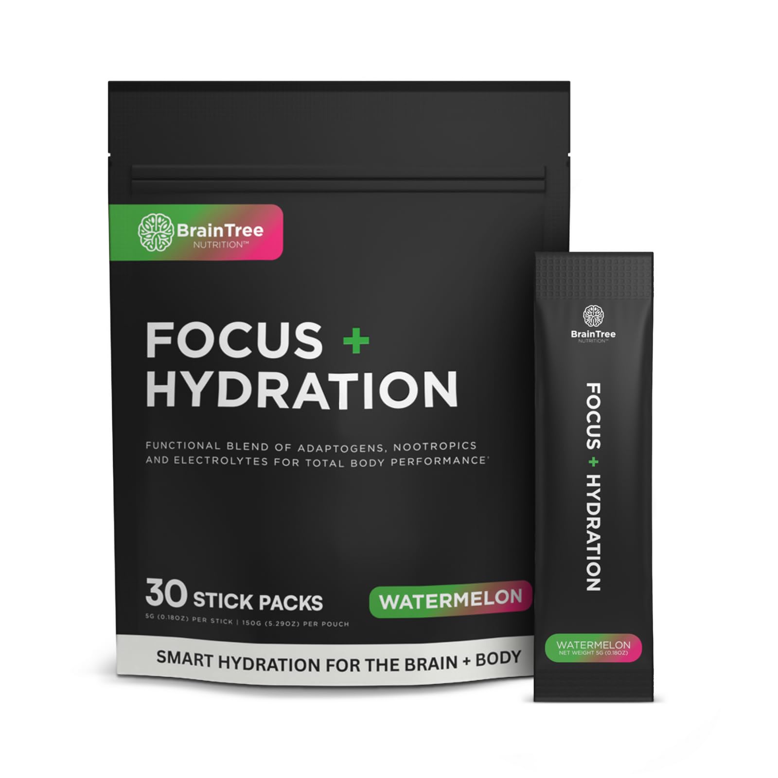 BrainTree Nutrition Focus Hydration watermelon stick pack ready to mix for clear focus