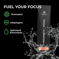 BrainTree Nutrition travel-pack Focus Hydration sticks for on-the-go hydration.