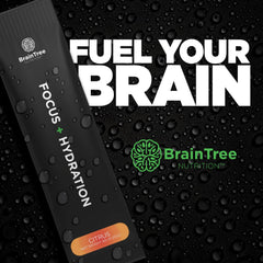 BrainTree Nutrition zero sugar citrus label offers caffeine-free hydration option.