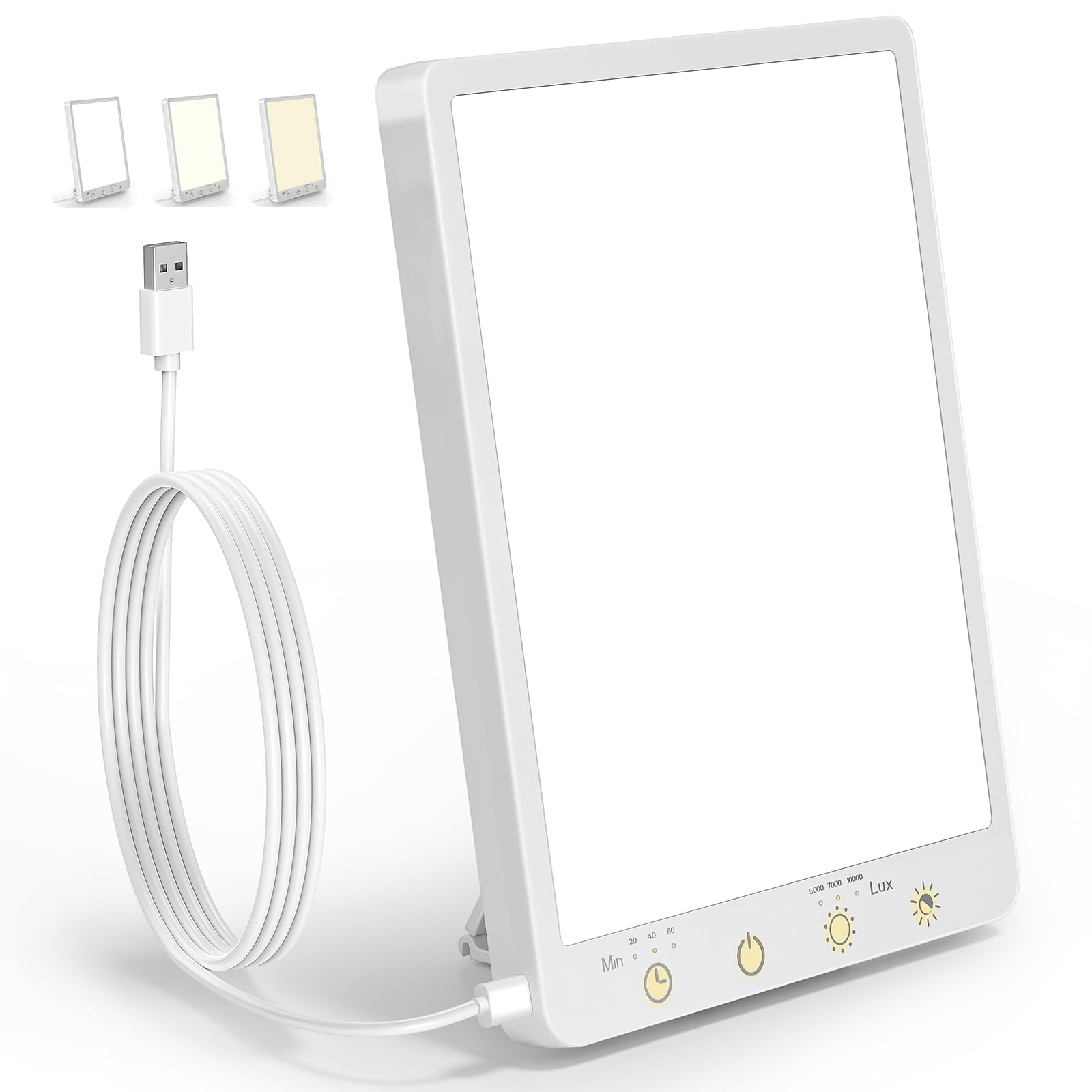 Brand Set 10,000 Lux lamp on a home office desk boosts daytime alertness