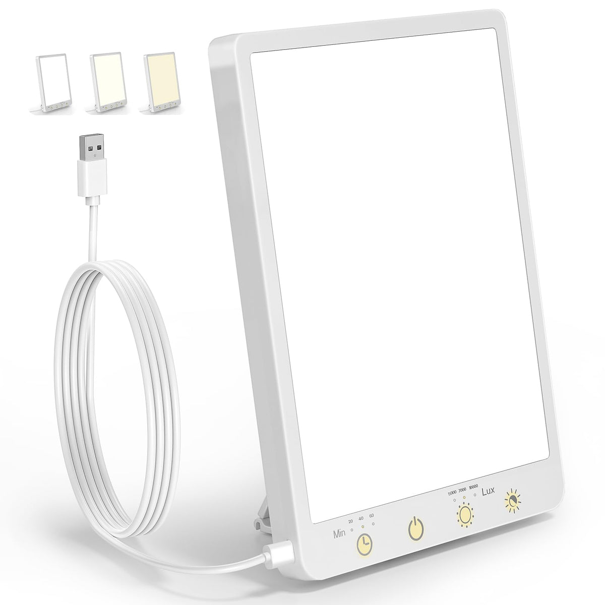 Brand Set 10,000 Lux lamp on a home office desk boosts daytime alertness