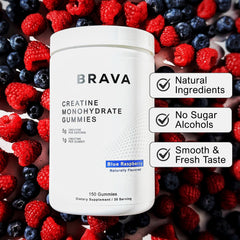 BRAVA NUTRITION Brava Creatine Gummies blue raspberry flavor with vibrant color.