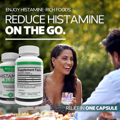 Bravado Labs vitamin C tablet shown as co-factor for histamine metabolism support.