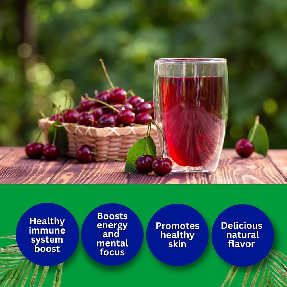 Brazilian Energy acerola cherries pack emphasizing vitamin C and vibrant color.