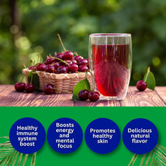 Brazilian Energy acerola cherries pack emphasizing vitamin C and vibrant color.