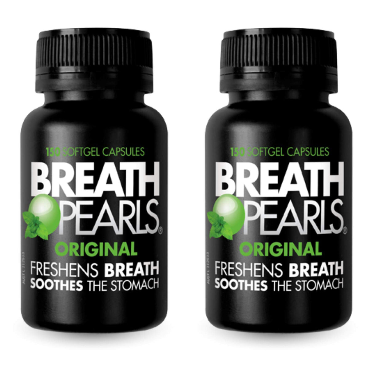 Breath Pearls Original bottle with peppermint and parsley formula for long-lasting fresh breath.