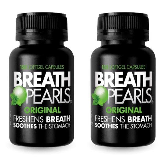 Breath Pearls Original bottle with peppermint and parsley formula for long-lasting fresh breath.