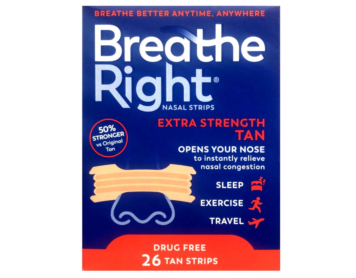 Breathe Right Nasal Strips Extra Tan front view triple-pack for nightly use.