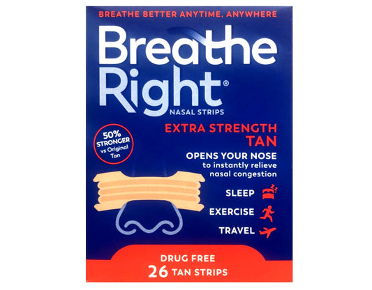 Breathe Right Nasal Strips Extra Tan front view triple-pack for nightly use.