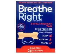 Breathe Right Nasal Strips Extra Tan front view triple-pack for nightly use.