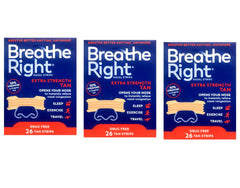 Breathe Right Nasal Strips Extra Tan pack collection showing three strips.