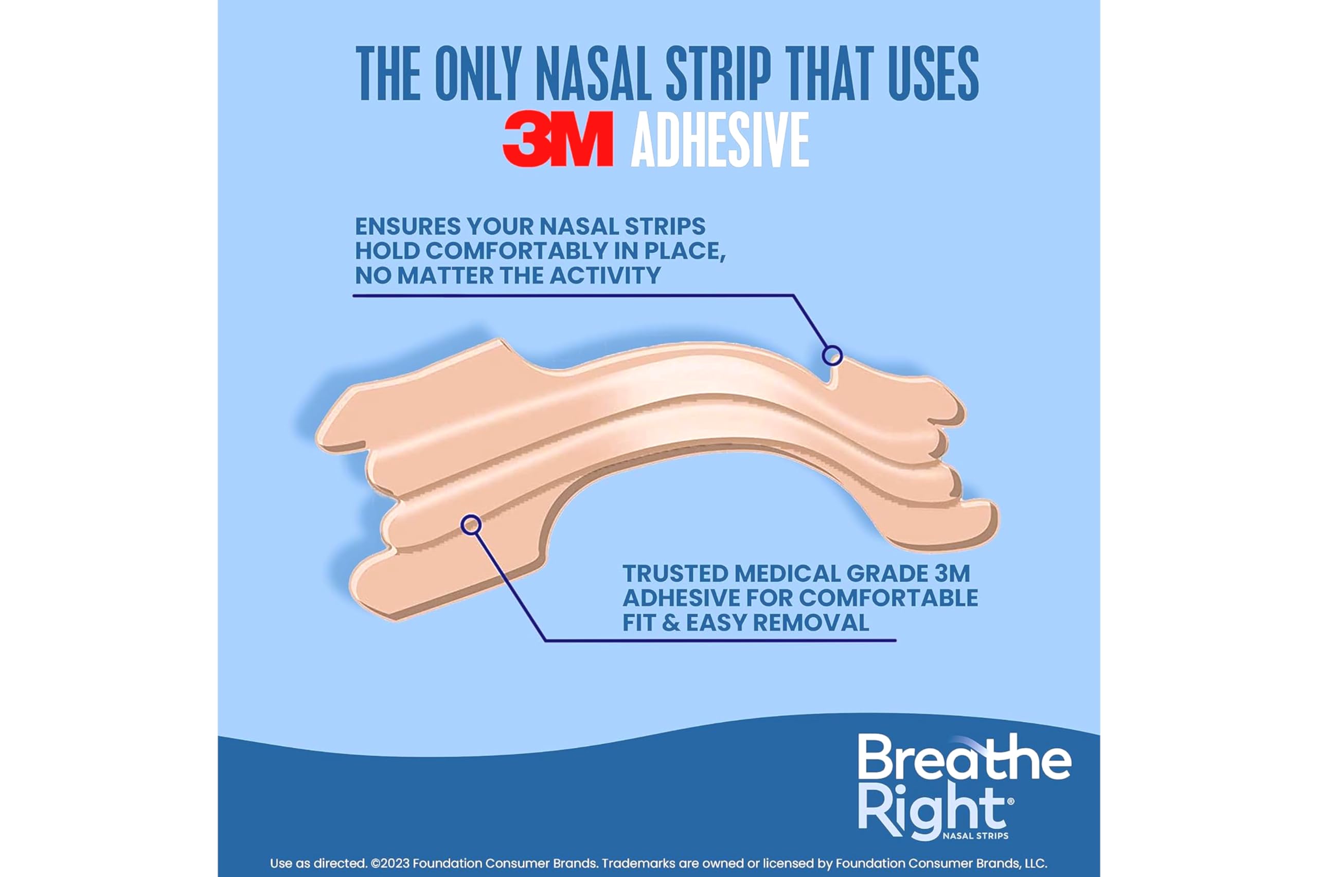 Breathe Right Original nasal strip in sleep setting promoting restful breaths.