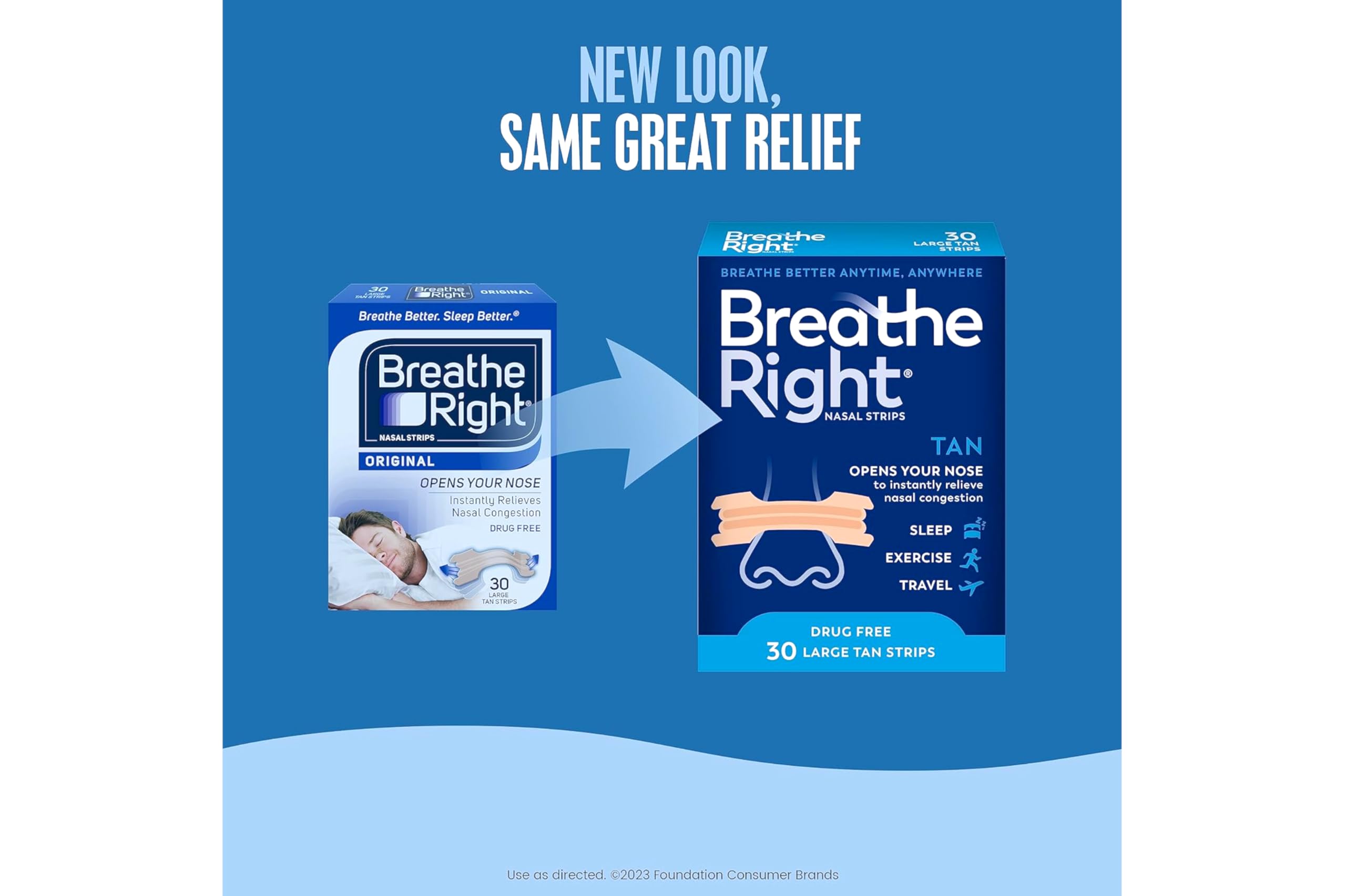 Breathe Right Original nasal strip tan colour showcasing drug-free nasal support.