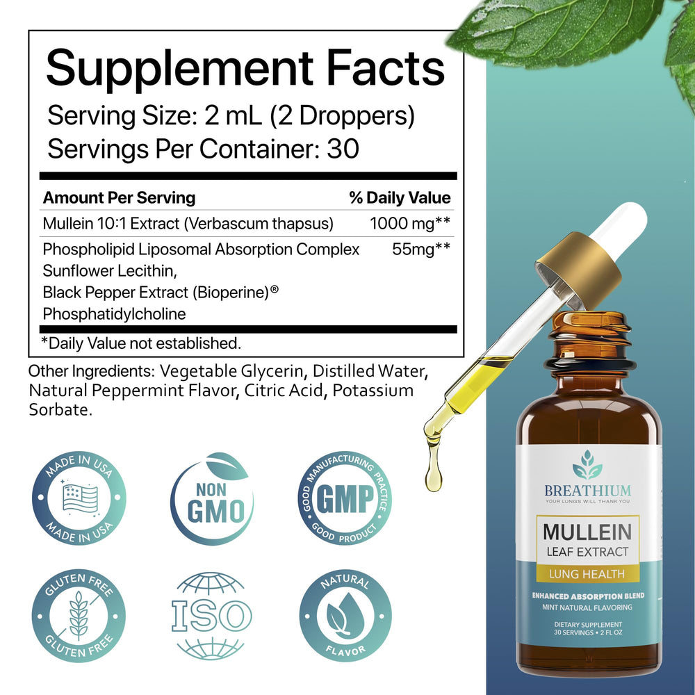 Breathium Mullein Drops proudly labeled Made in USA