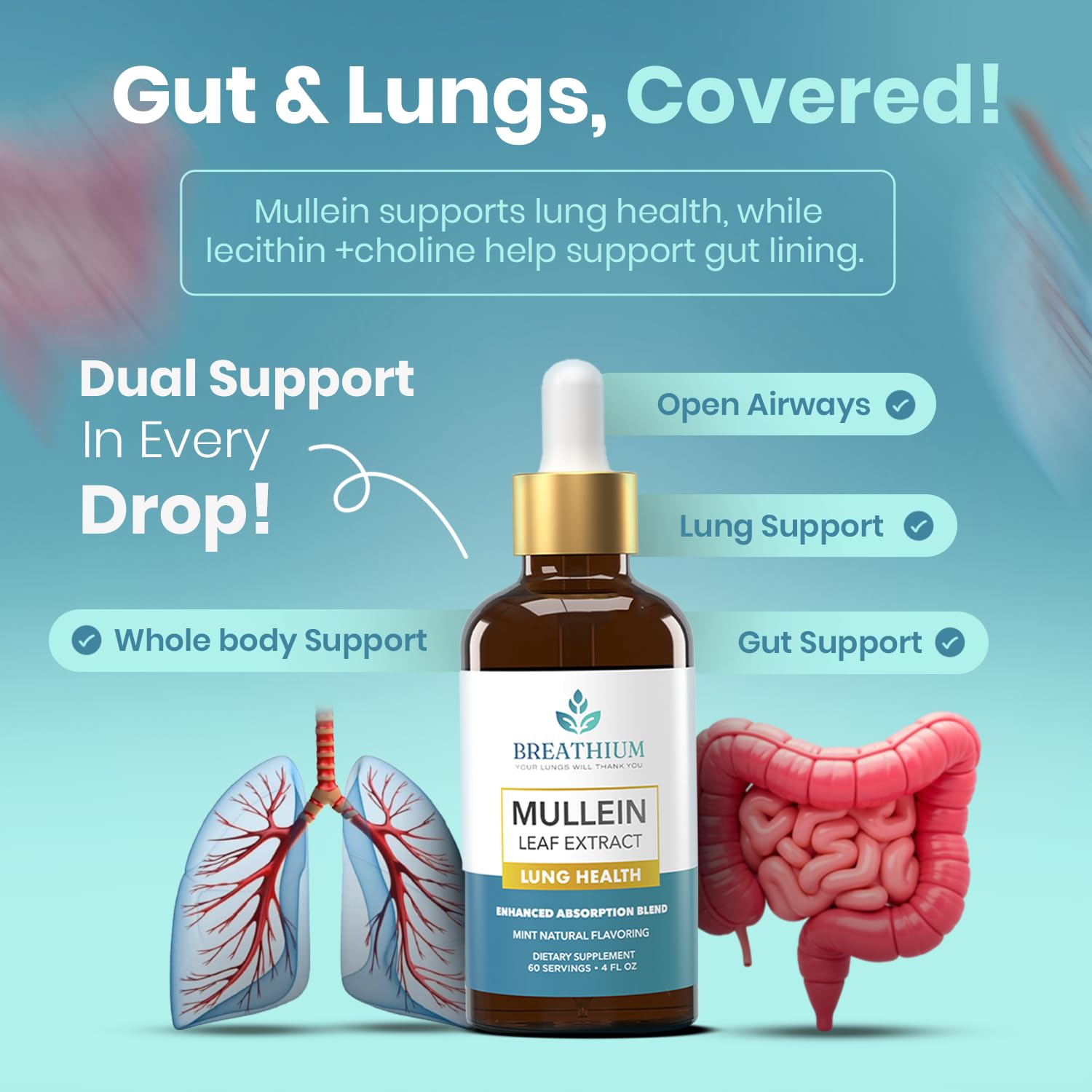 Breathium Mullein Drops mint flavor close-up, refreshing taste