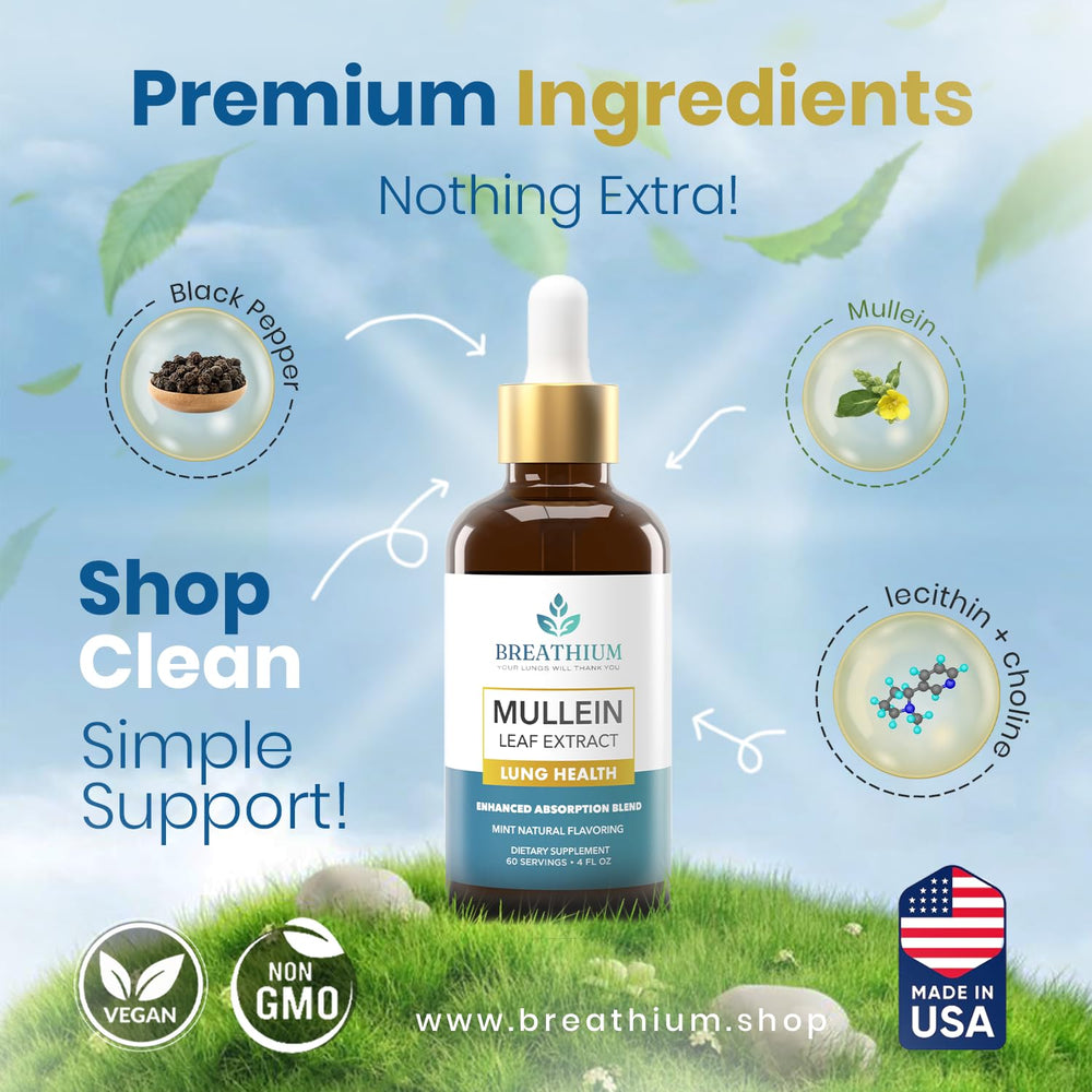 Breathium Mullein Drops with sunflower lecithin note, aiding absorption