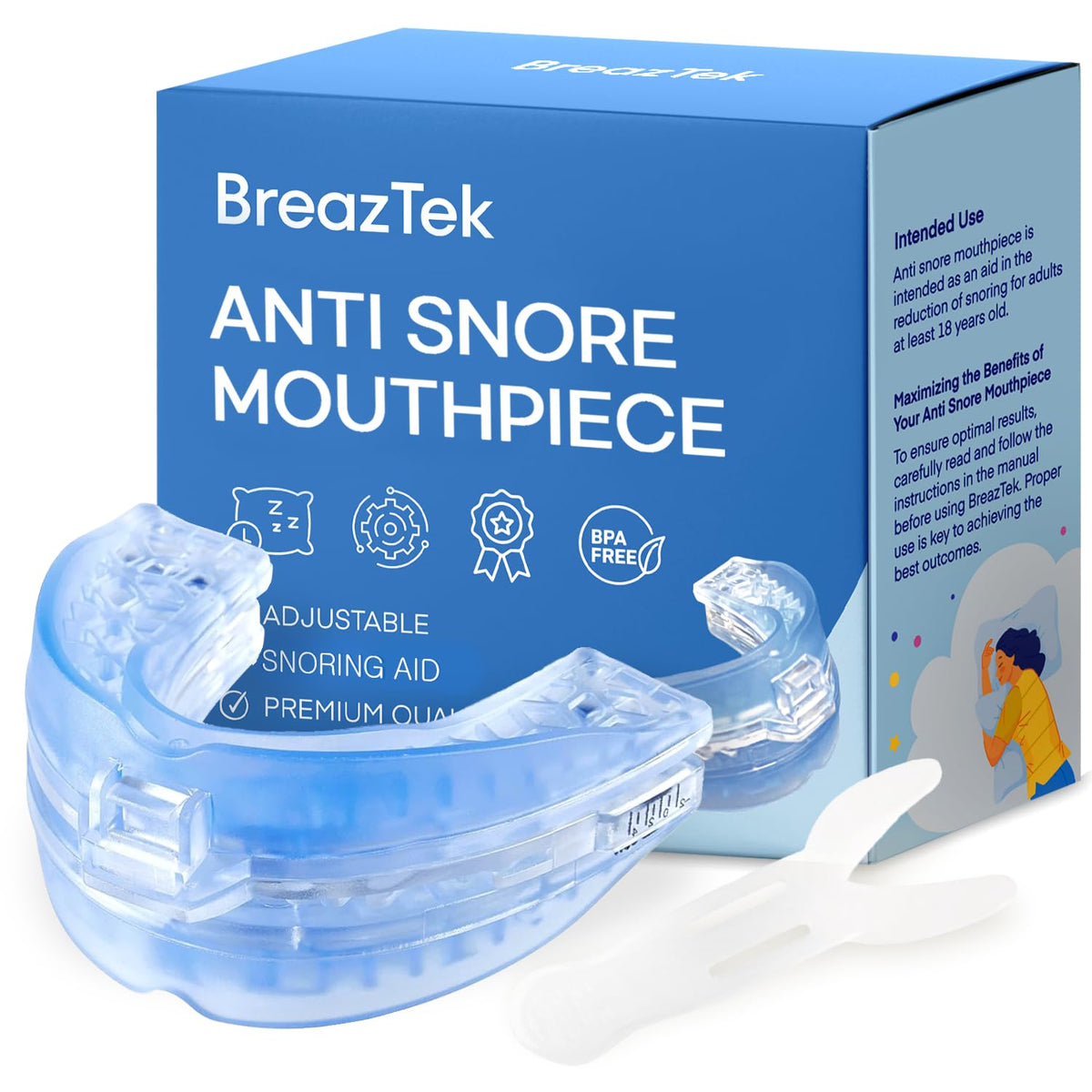 BreazTek Anti Snore Mouthpiece front view for nightly comfort and fit