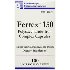 Breckenridge Ferrex bottle pack with two 100-capsule bottles for iron support.