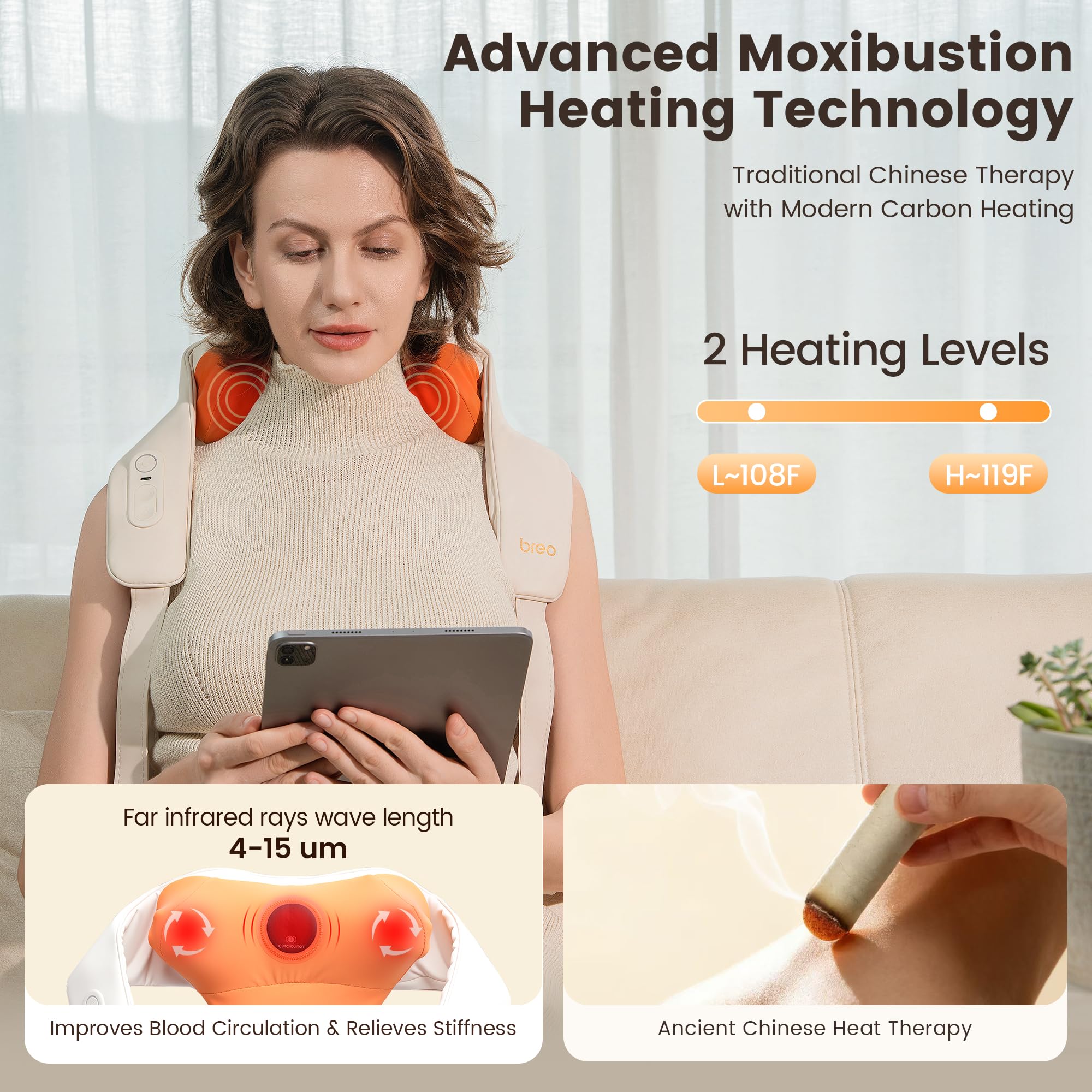 Breo N6 Mini plum blossom rollers deliver point-to-point kneading.