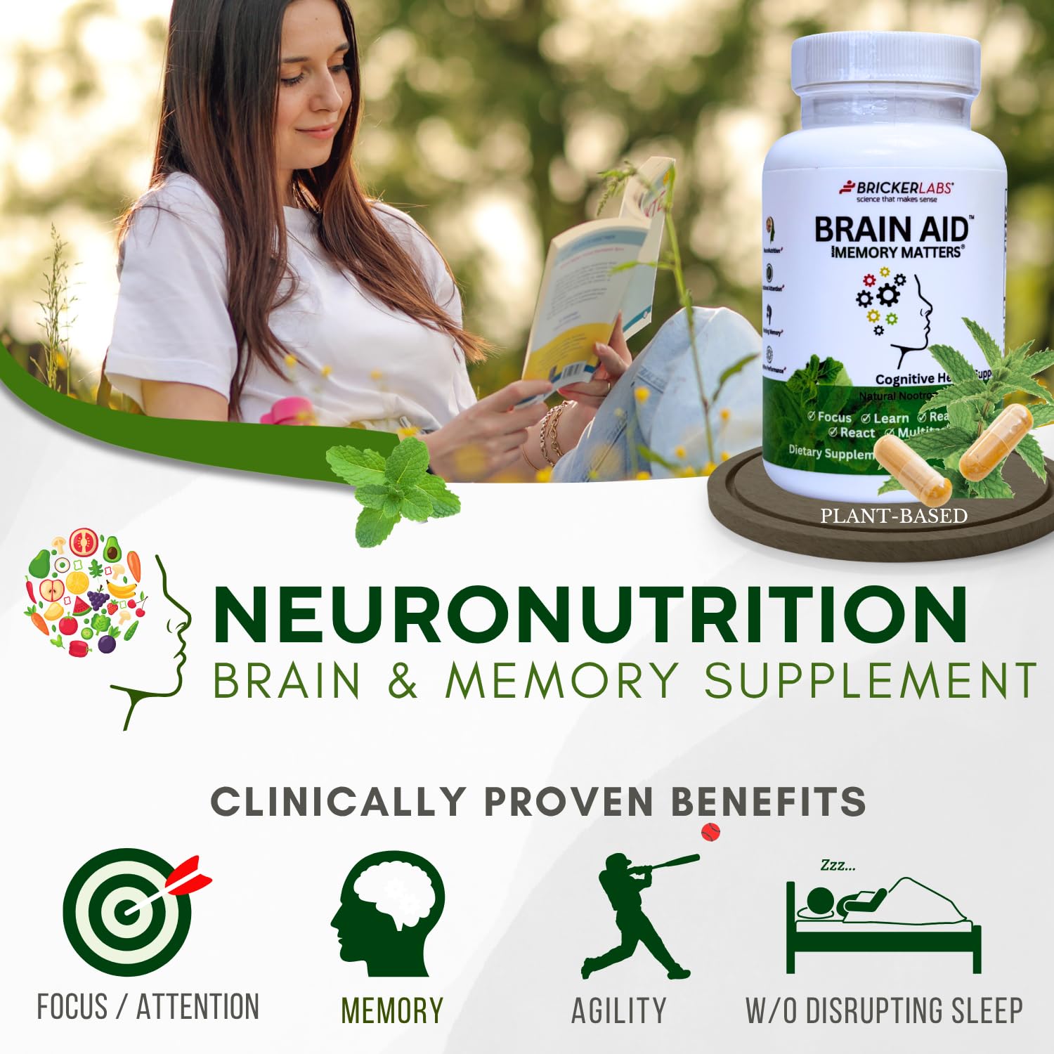 Close-up of Memory Matters capsules for clear focus and mental clarity