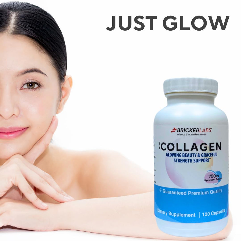 Hair strand with Bricker Labs Collagen bottle in the background.