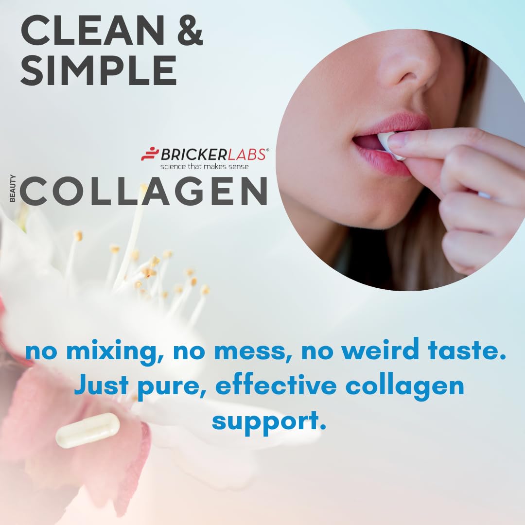 Close-up of skin-like texture with Bricker Labs collagen bottle nearby.