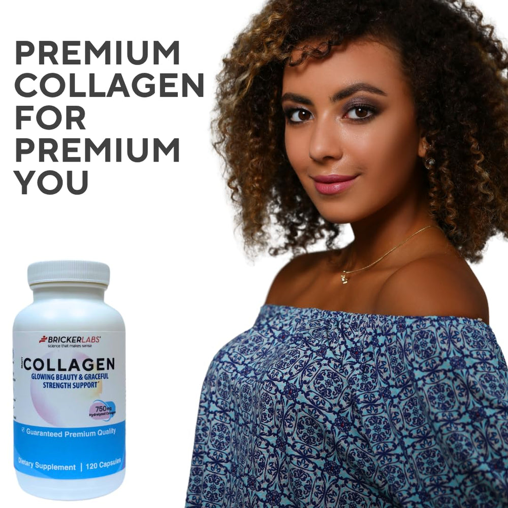 Glass of water next to Bricker Labs collagen capsules for bedtime use.