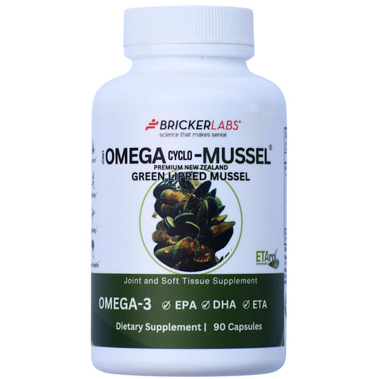 Bricker Labs Omega Cyclo bottle displaying daily joint support.