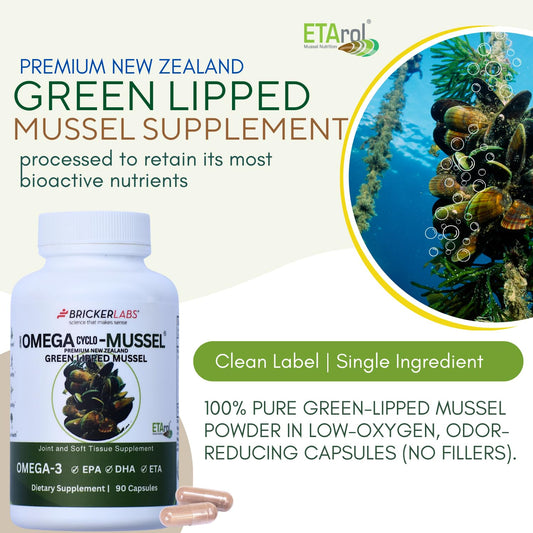 Bricker Labs Omega Cyclo capsules close-up ideal for daily use.